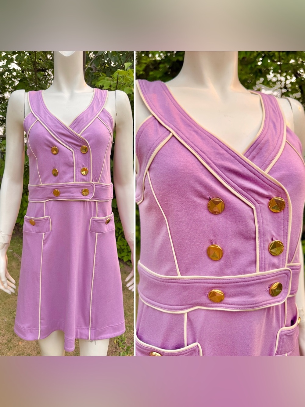 MARC JACOBS Lilac Lavender Purple Mini Dress Gold Buttons Pima Cotton NWT Small